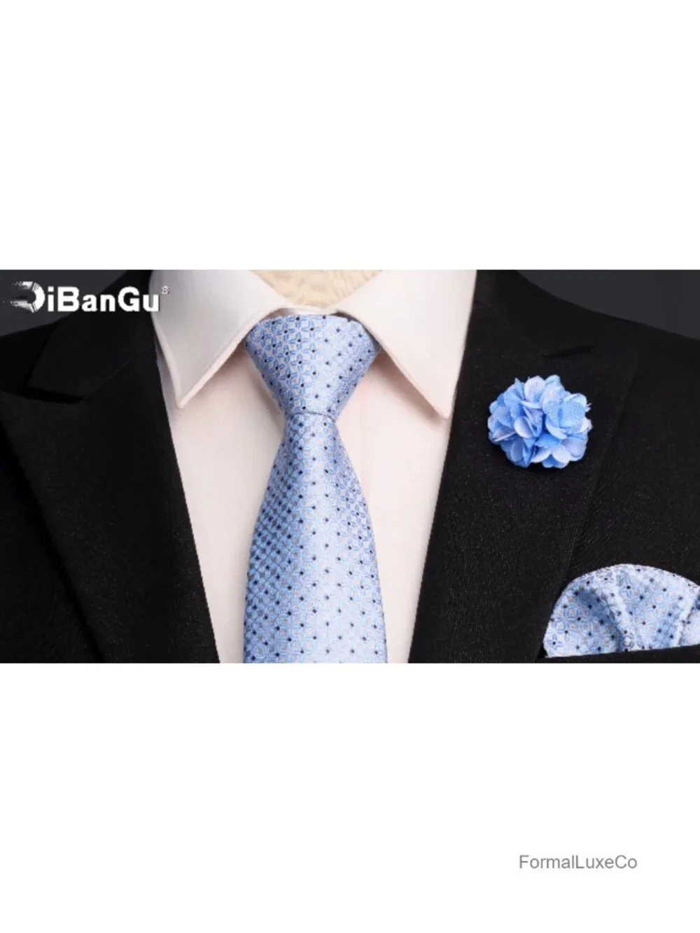 Silk Pre-Tied Zipper Necktie Set with Gift Box, Pocket Square, Cufflinks, Lapel